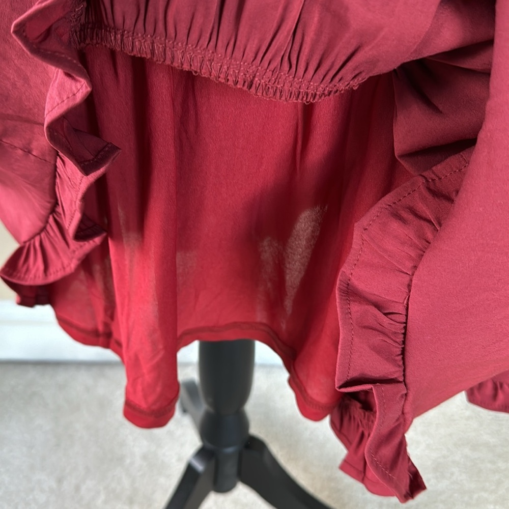 ENTRO Lava Red Boho Tiered Mini Dress 3/4 Sleeve - Picture 10 of 14